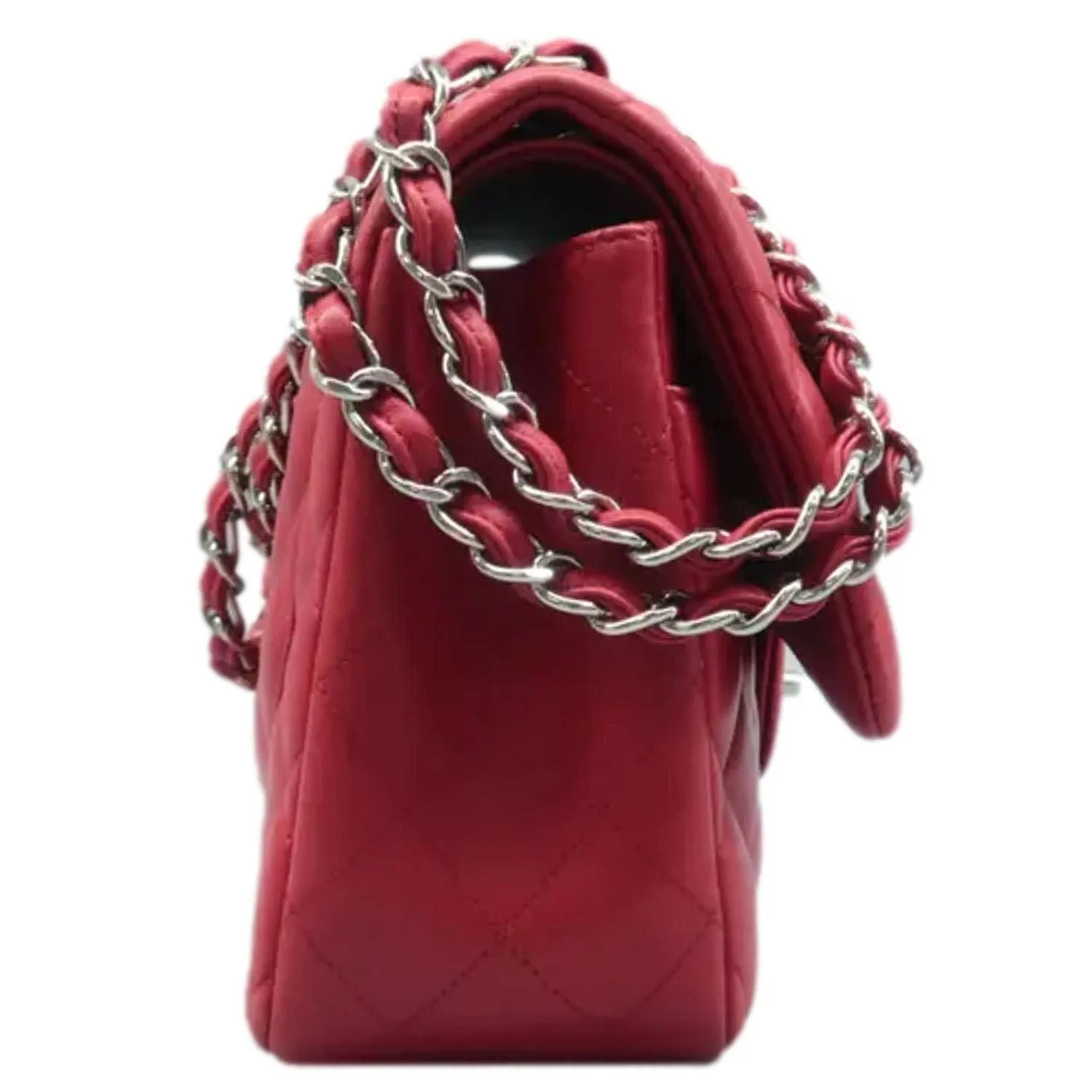 CHANEL Jumbo Classic Double Flap Quilted Leather Shoulder Bag Red