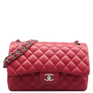 CHANEL Jumbo Classic Double Flap Quilted Leather Shoulder Bag Red
