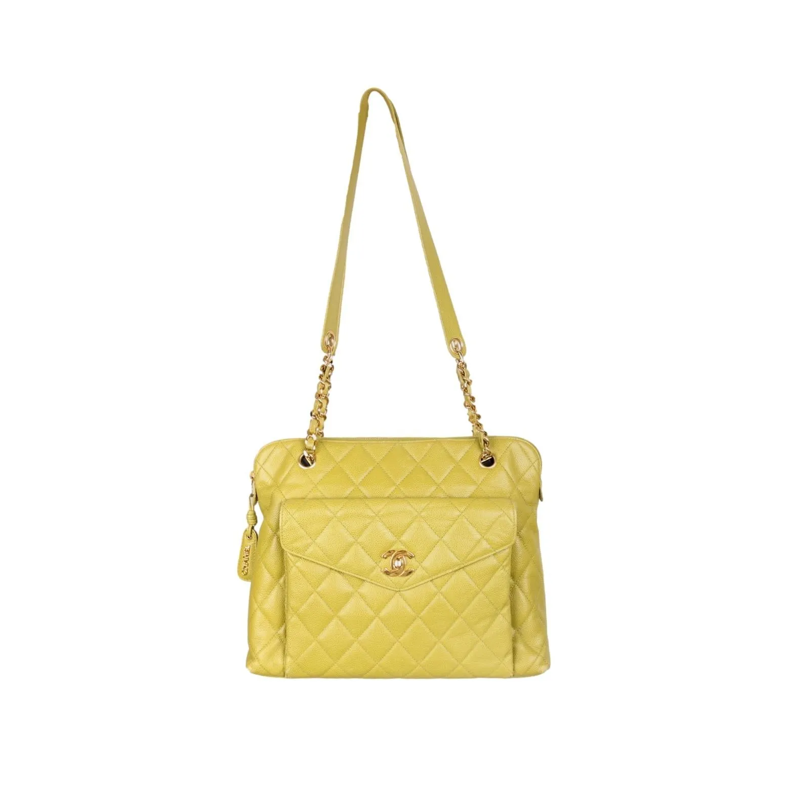 Chanel Lime Green Caviar Oversized Shoulder Bag