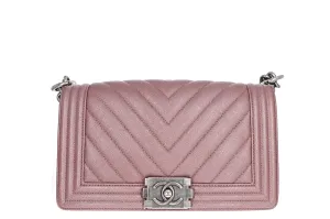 Chanel Medium Caviar Leather Chevron Boy Bag