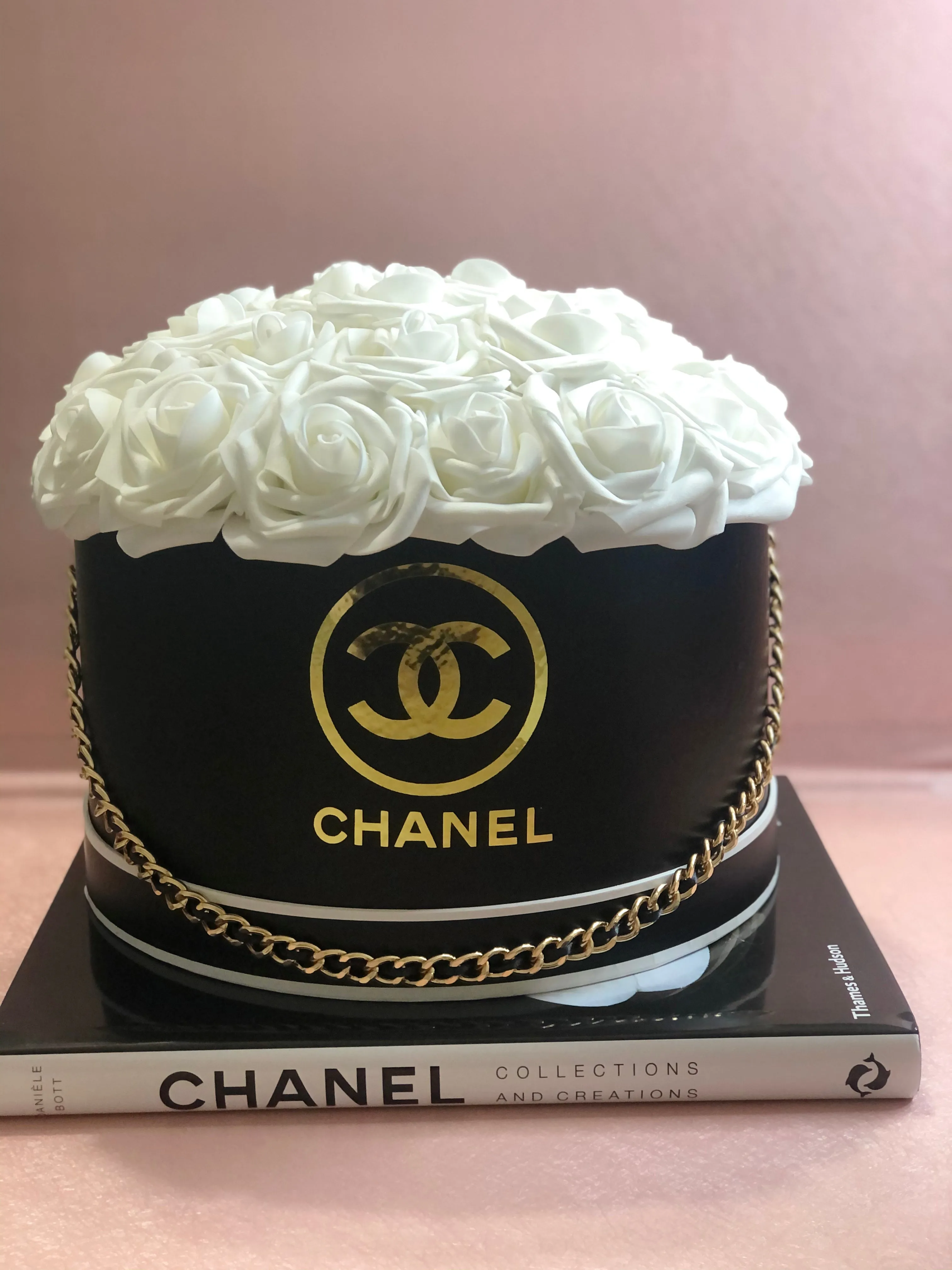 Chanel Rose Hat Box in Black with Golden Chain