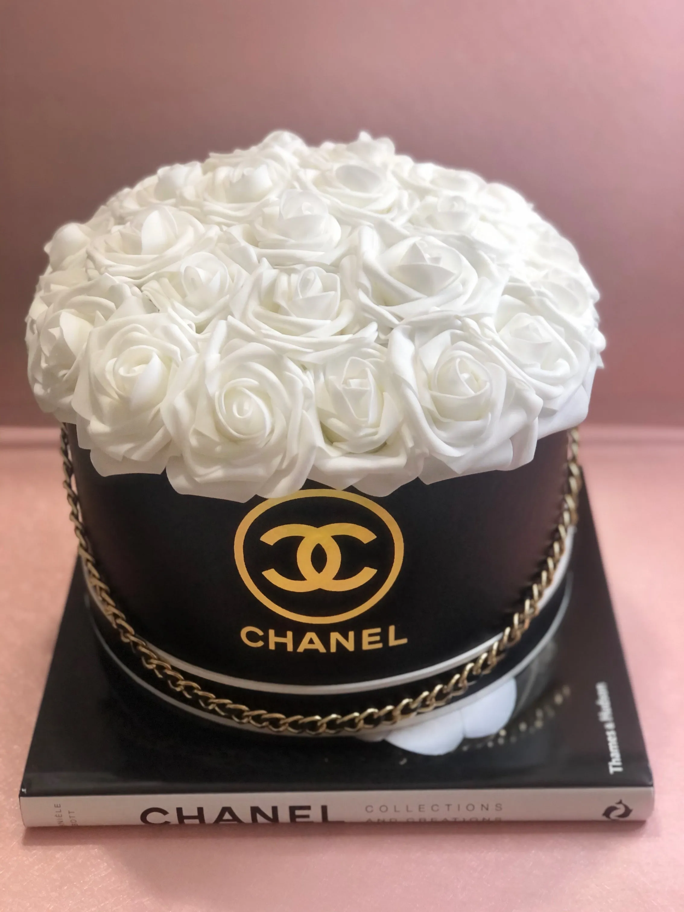 Chanel Rose Hat Box in Black with Golden Chain