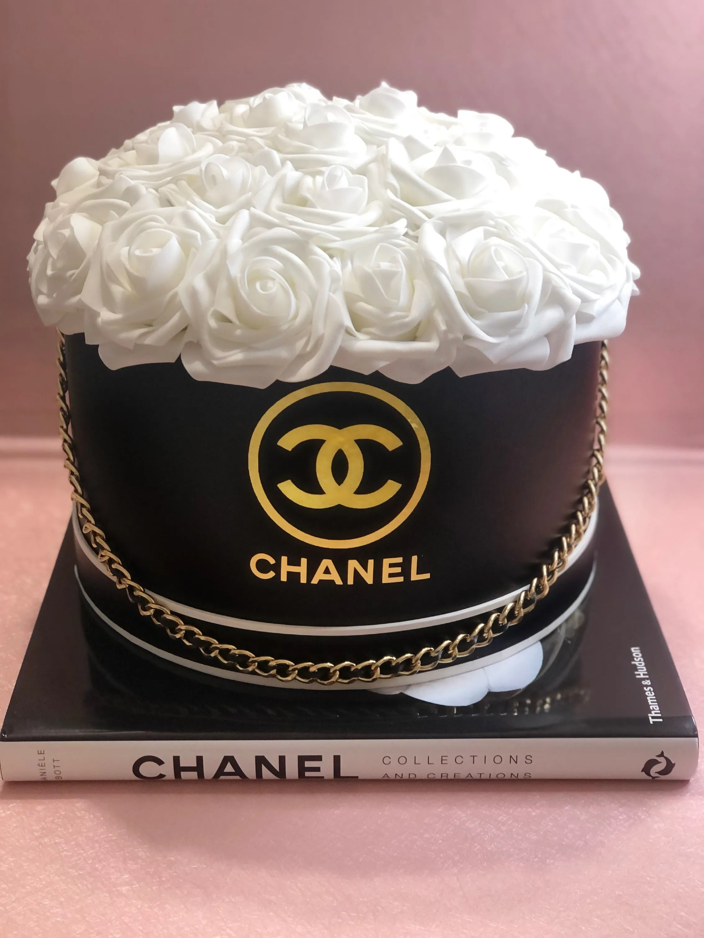 Chanel Rose Hat Box in Black with Golden Chain