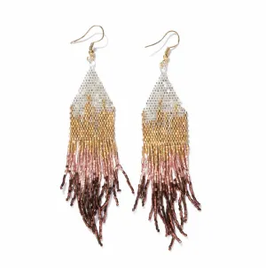 Claire Ombre Beaded Fringe Earrings Mixed Metallic
