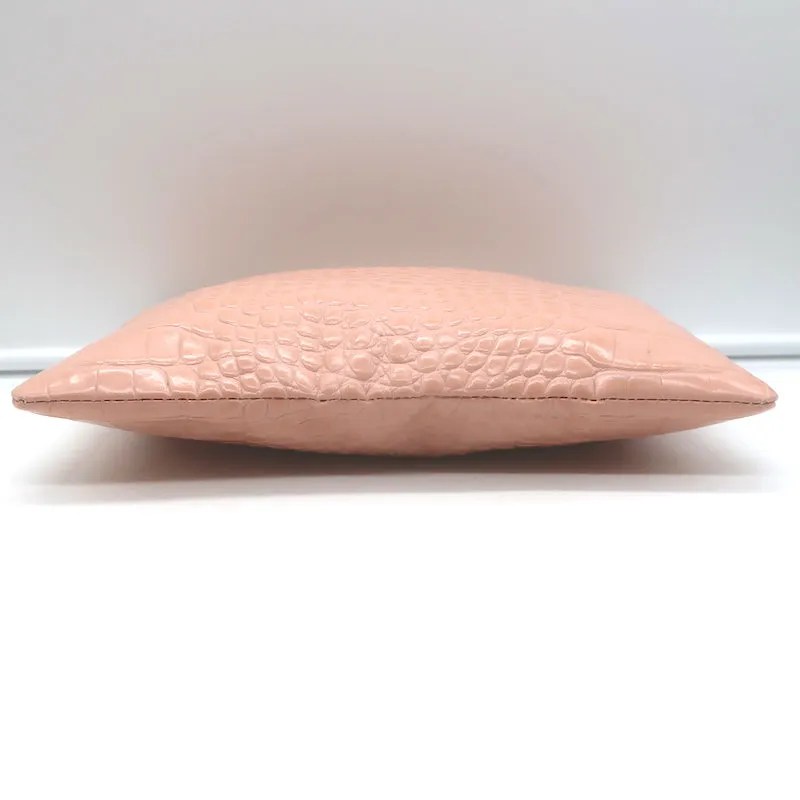 Clare V. Crocodile-Embossed Large Clutch Bag Light Pink Leather NEW