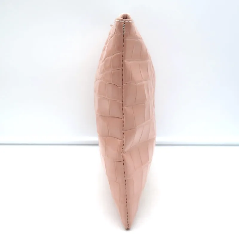 Clare V. Crocodile-Embossed Large Clutch Bag Light Pink Leather NEW