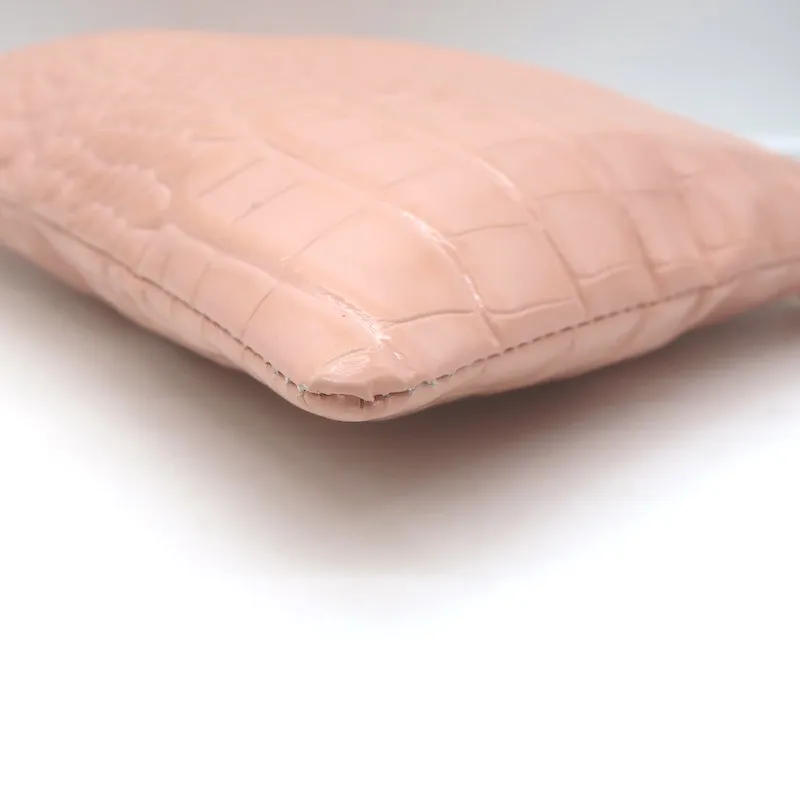 Clare V. Crocodile-Embossed Large Clutch Bag Light Pink Leather NEW
