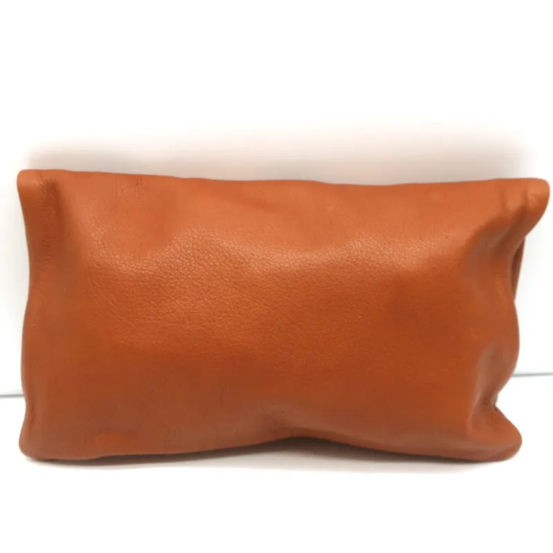 Clare V. Foldover Clutch Bag Brown Leather NEW