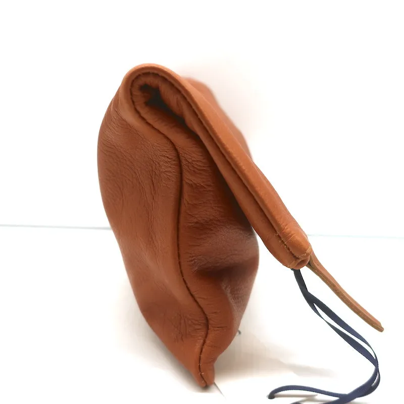 Clare V. Foldover Clutch Bag Brown Leather NEW