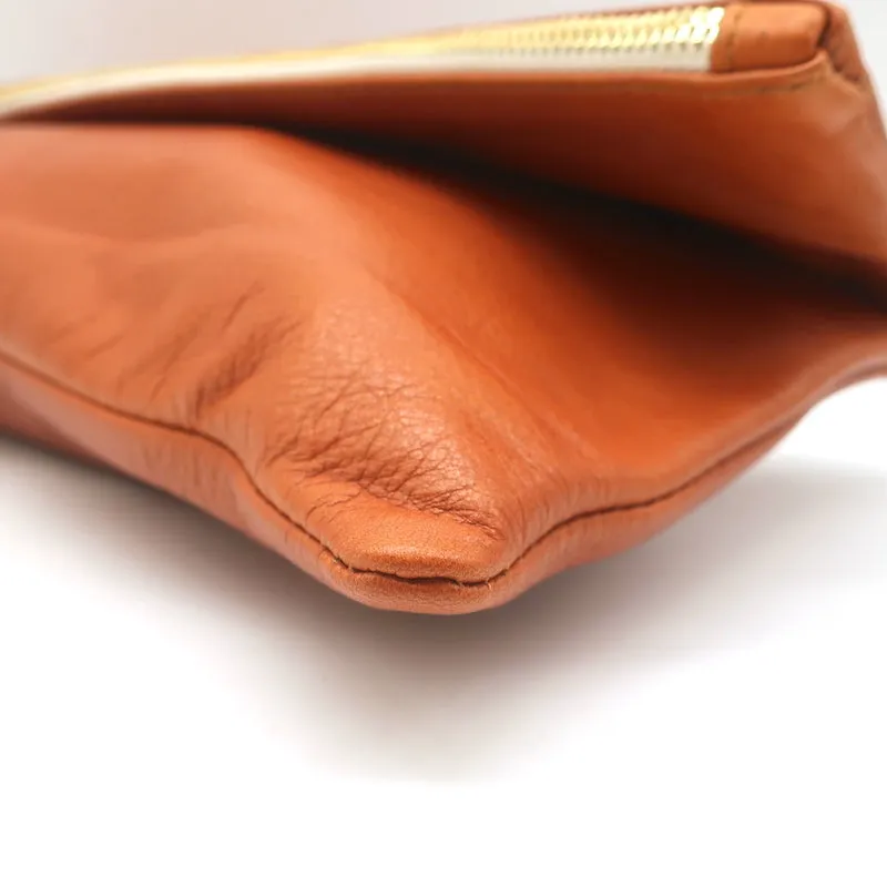 Clare V. Foldover Clutch Bag Brown Leather NEW