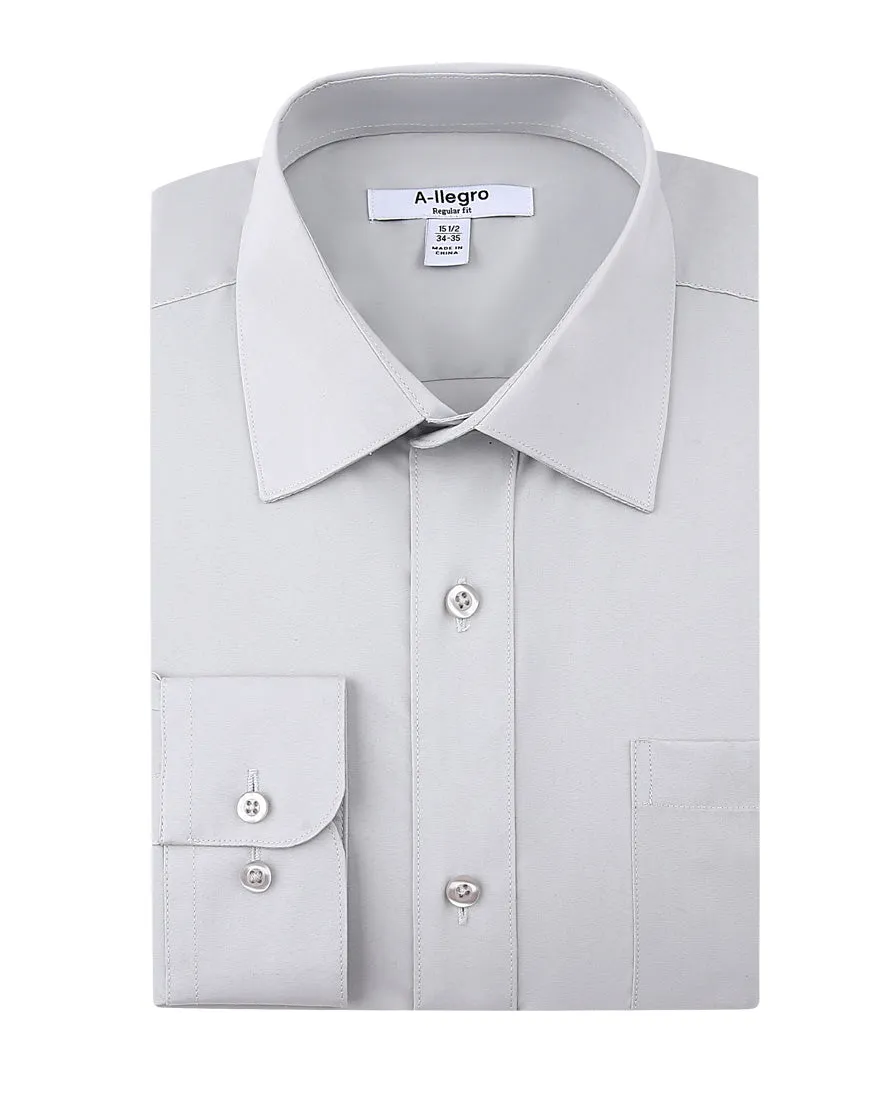 Classic Regular Fit Cotton Convertible Cuff Dress Shirt Gray R-S100