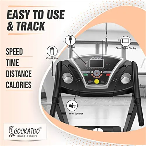 Cockatoo CTM-03 2 HP ( 4 HP Peak) DC-Motorised Treadmill ( Max Speed: 1-14 km/hr , Max Weight: 110 Kg ) with Free Installation Assistance and Fat Measure & Other Features