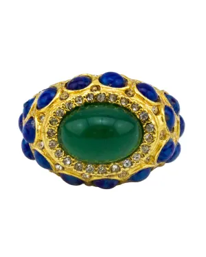 Cocktail Ring with Green and Blue Cabochon Stones