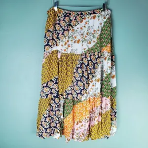 Coldwater Creek Women's Floral Prairie Boho Patchwork Maxi Skirt Size Large