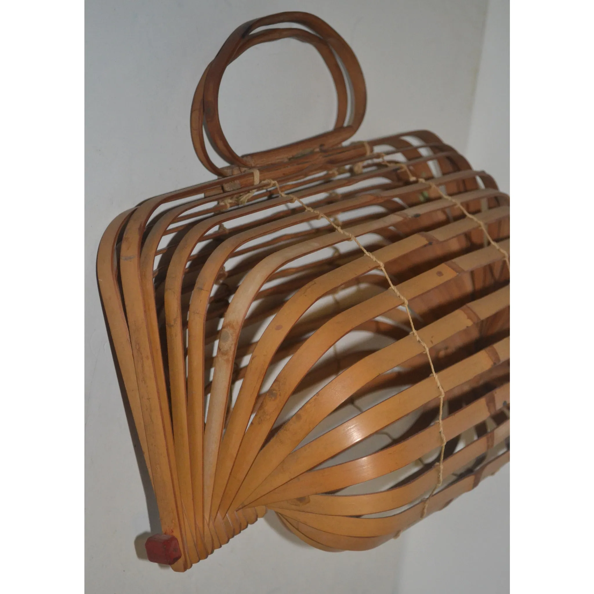 Collapsible Natural Bamboo Tote Purse - 1940's