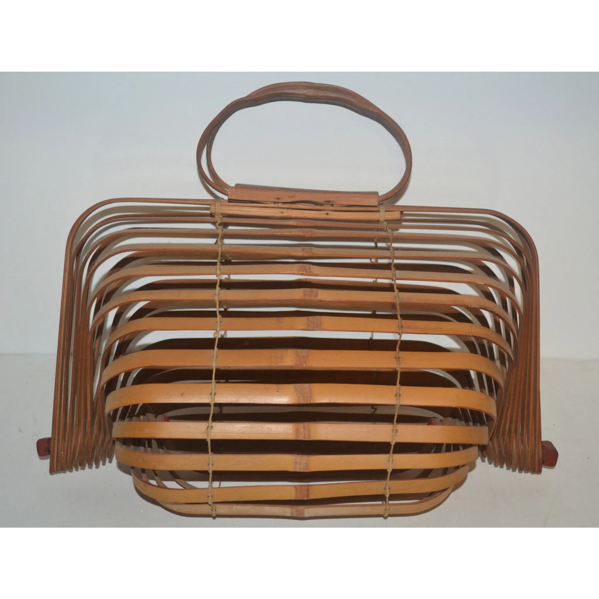 Collapsible Natural Bamboo Tote Purse - 1940's