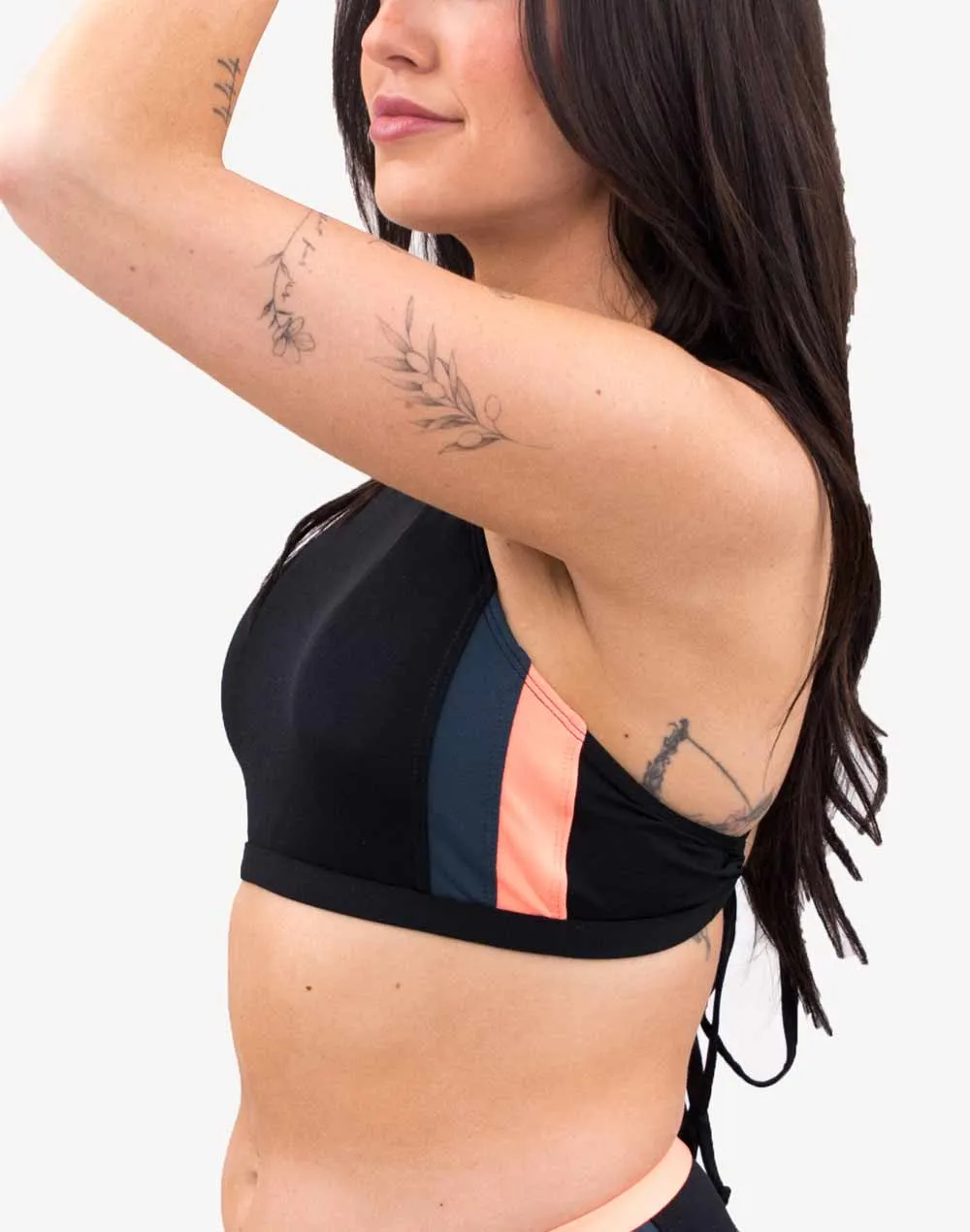 Colourblock Polyester High Neck Bikini Top