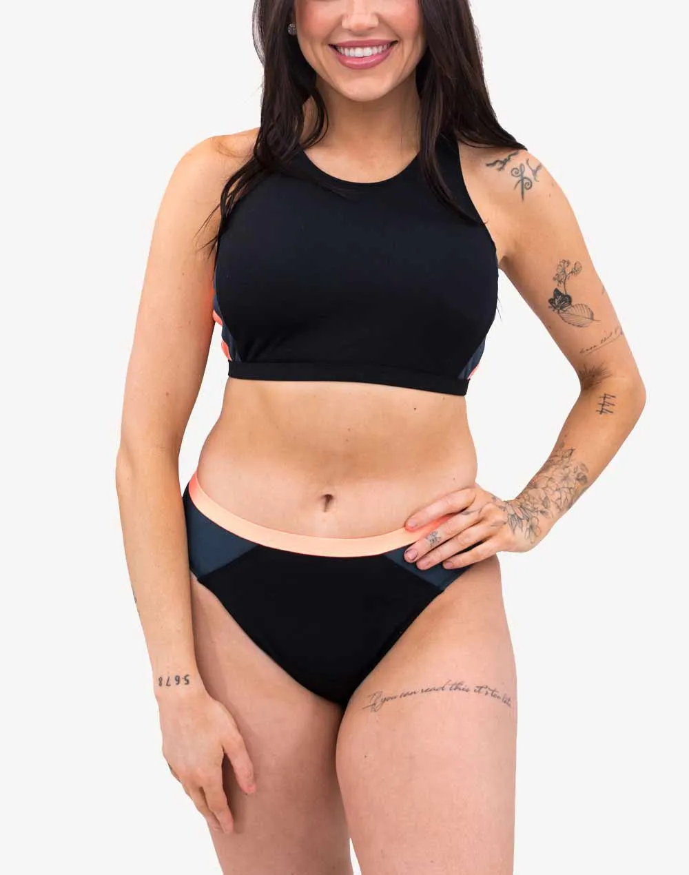 Colourblock Polyester High Neck Bikini Top