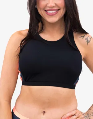 Colourblock Polyester High Neck Bikini Top