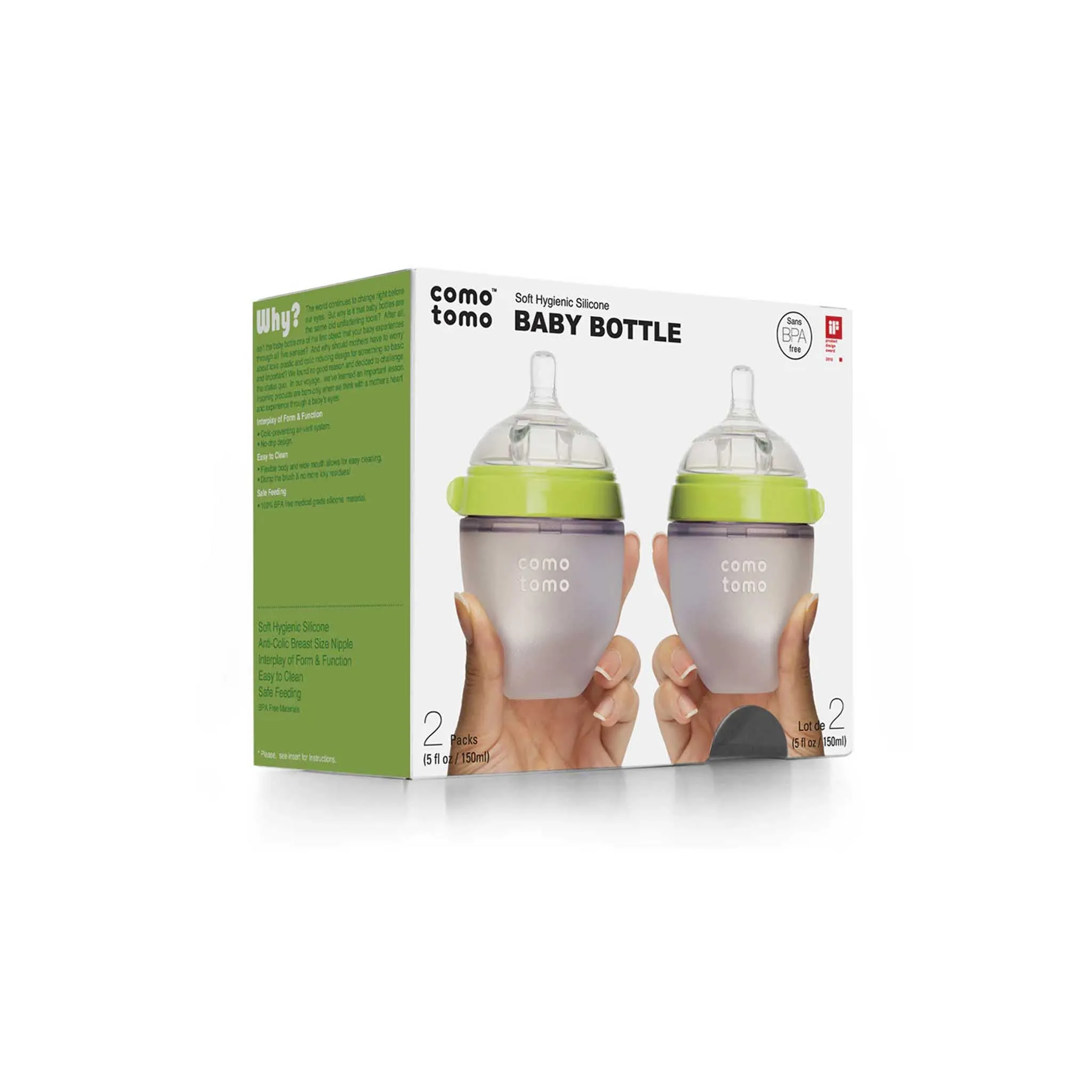 Comotomo Natural Feel Silicone Newborn Baby Bottle 2-Pack - 150ml/5oz Slow Flow