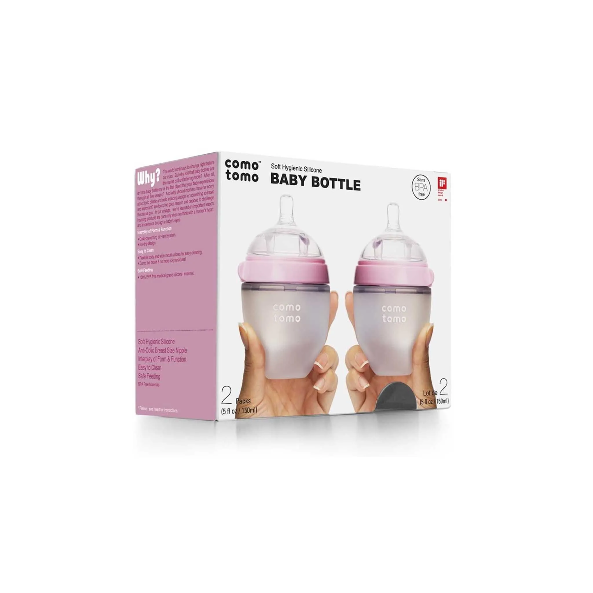 Comotomo Natural Feel Silicone Newborn Baby Bottle 2-Pack - 150ml/5oz Slow Flow