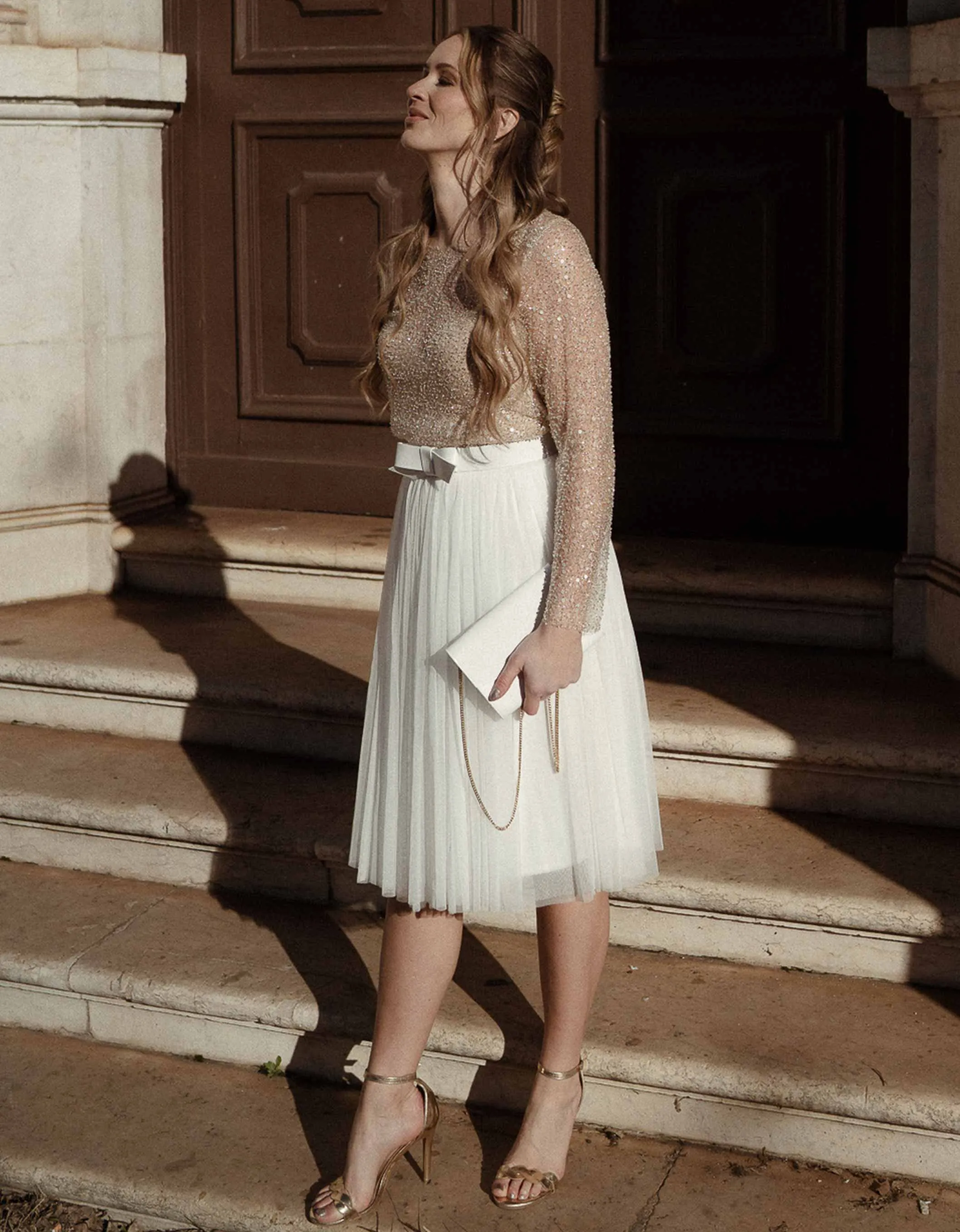 Constant Love Braut Clutch - Cremeweiss mit goldener Kette