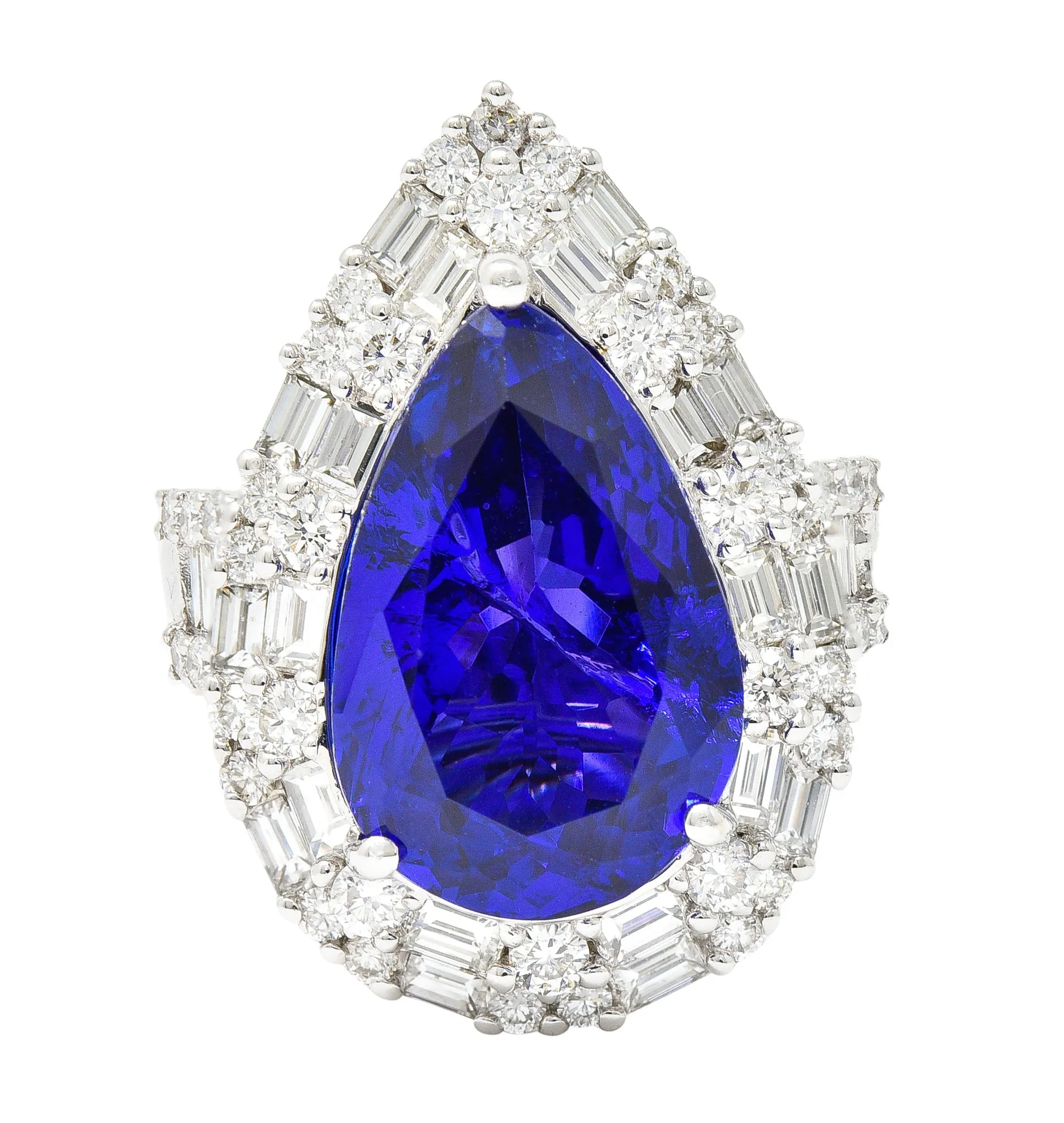 Contemporary 14.22 CTW Pear Cut Tanzanite Diamond 18 Karat White Gold Convertible Pendant Ring