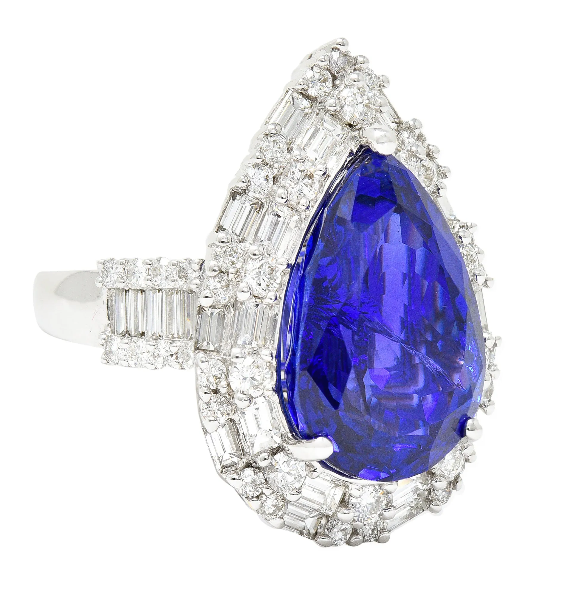 Contemporary 14.22 CTW Pear Cut Tanzanite Diamond 18 Karat White Gold Convertible Pendant Ring