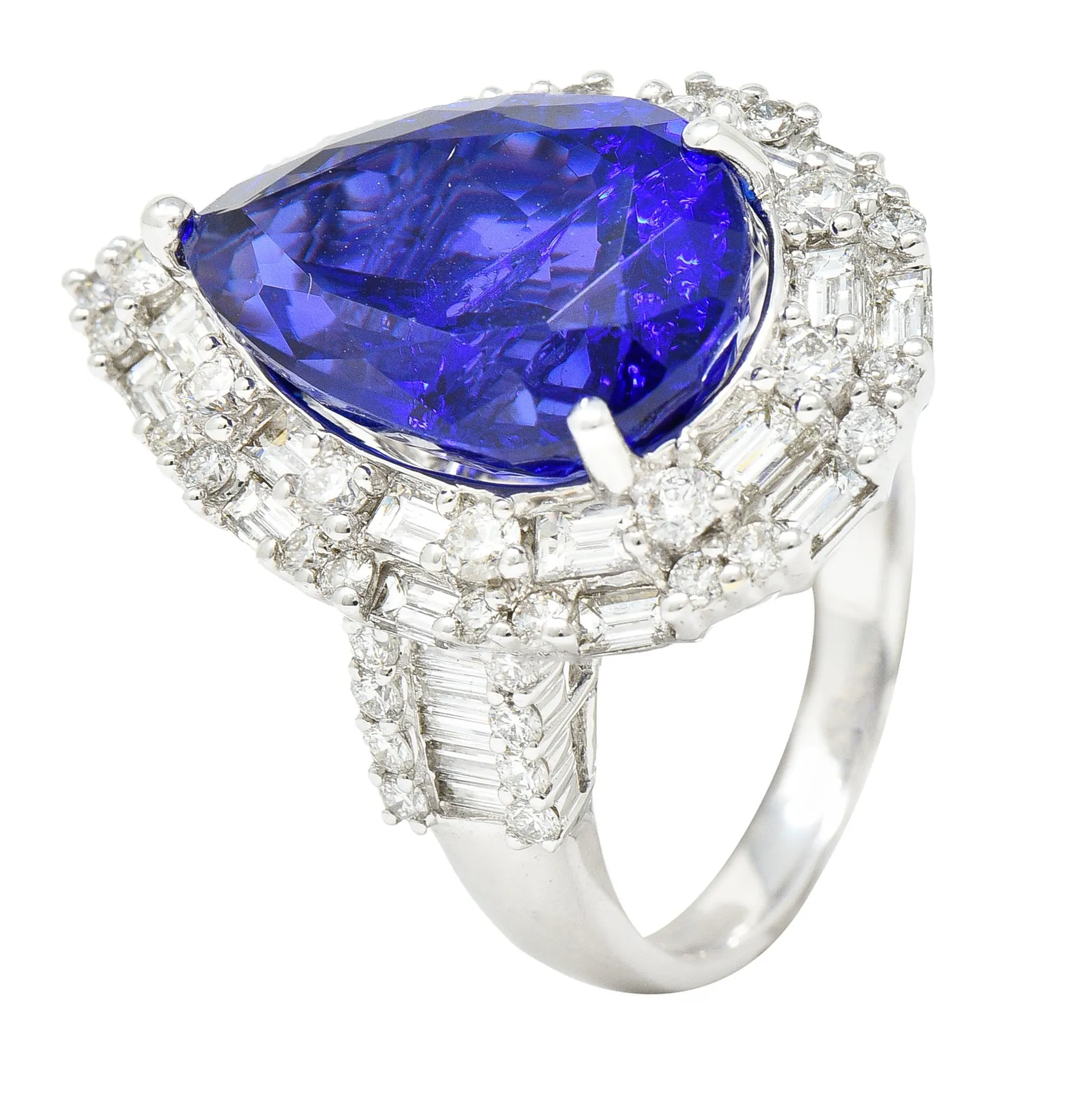 Contemporary 14.22 CTW Pear Cut Tanzanite Diamond 18 Karat White Gold Convertible Pendant Ring