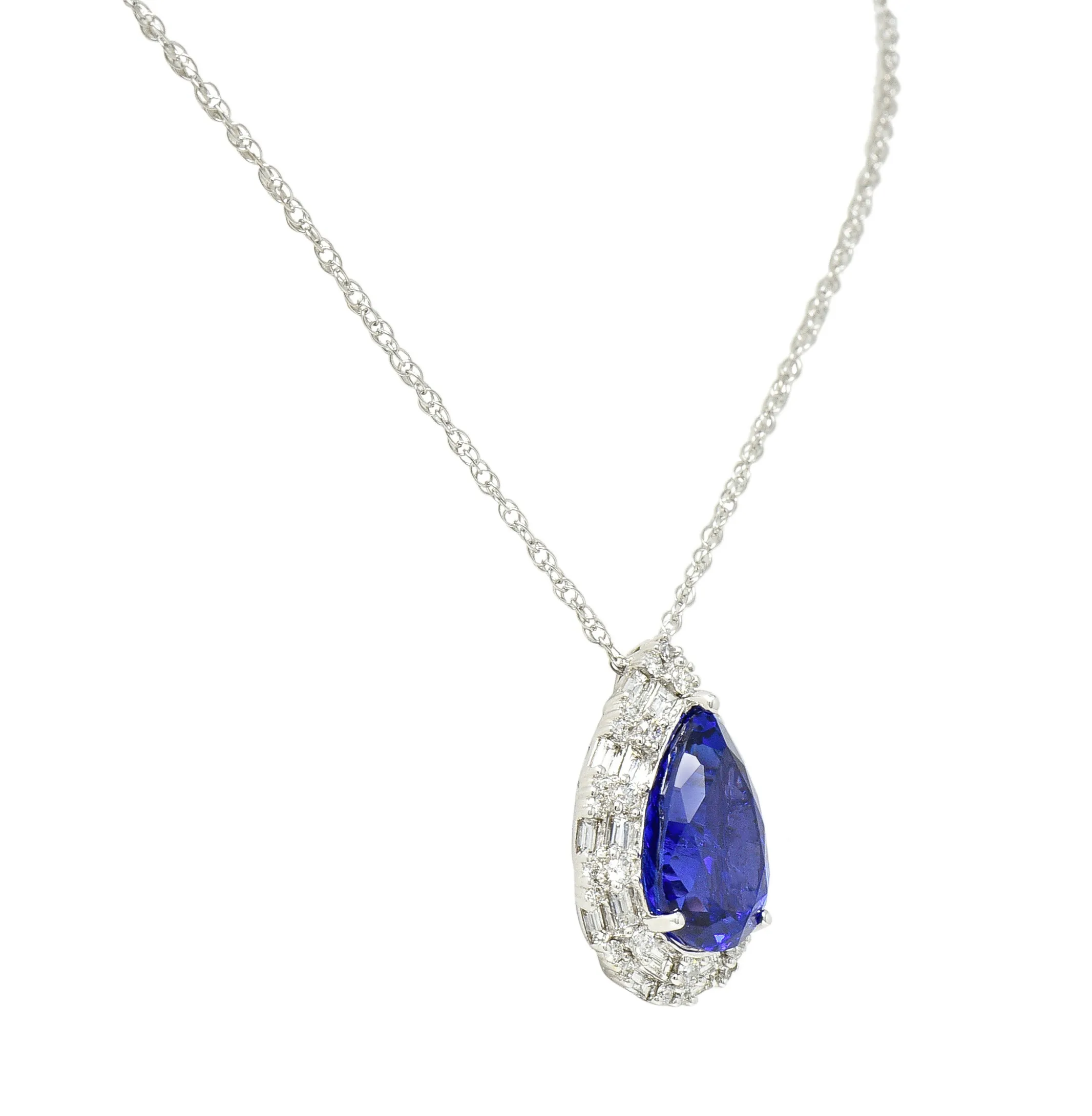 Contemporary 14.22 CTW Pear Cut Tanzanite Diamond 18 Karat White Gold Convertible Pendant Ring