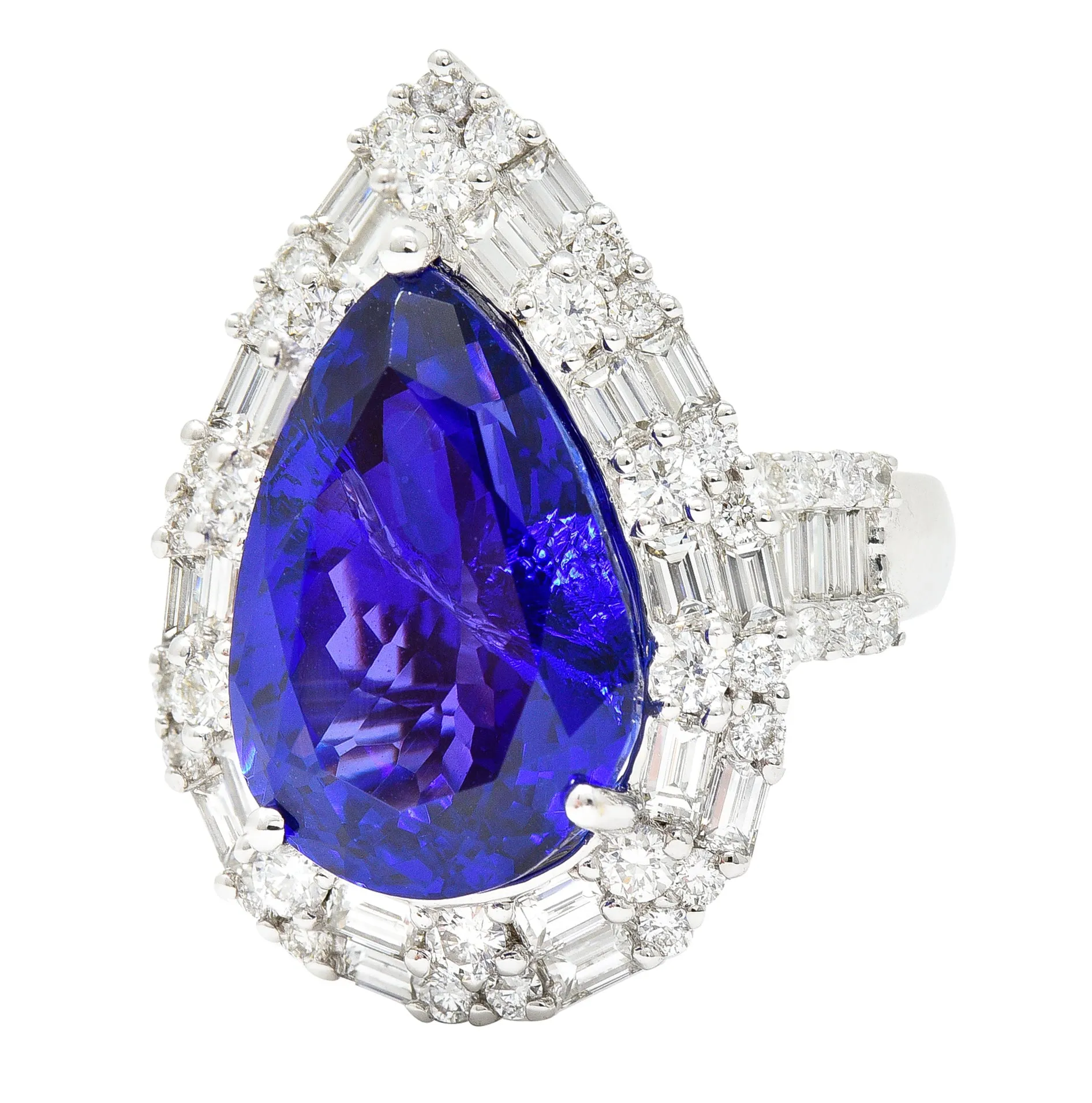 Contemporary 14.22 CTW Pear Cut Tanzanite Diamond 18 Karat White Gold Convertible Pendant Ring