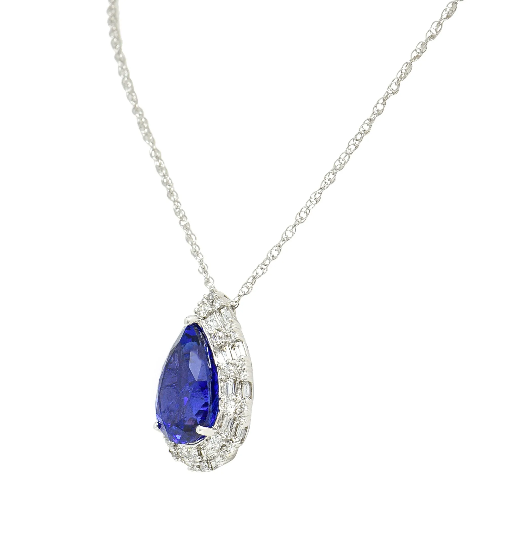 Contemporary 14.22 CTW Pear Cut Tanzanite Diamond 18 Karat White Gold Convertible Pendant Ring