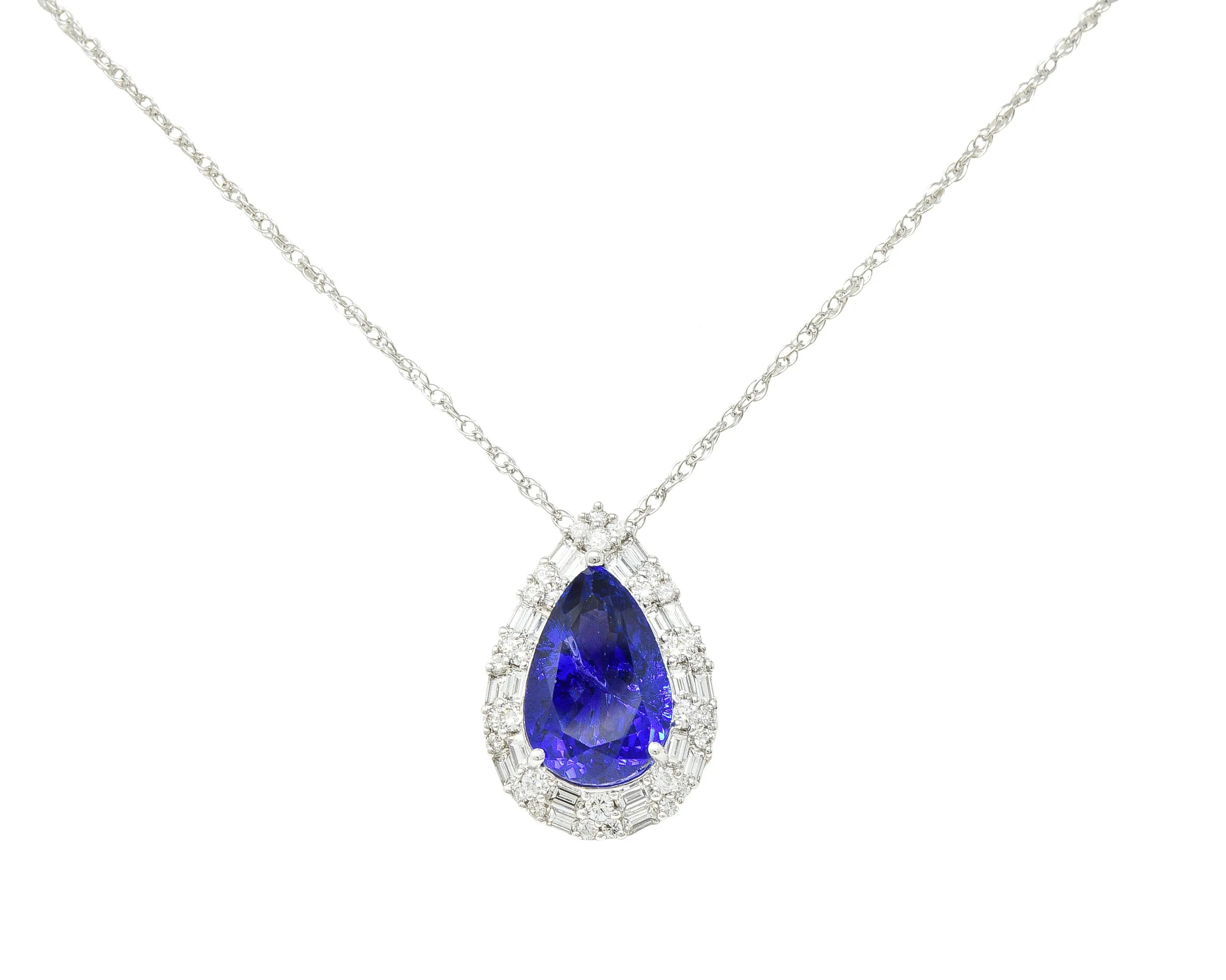 Contemporary 14.22 CTW Pear Cut Tanzanite Diamond 18 Karat White Gold Convertible Pendant Ring
