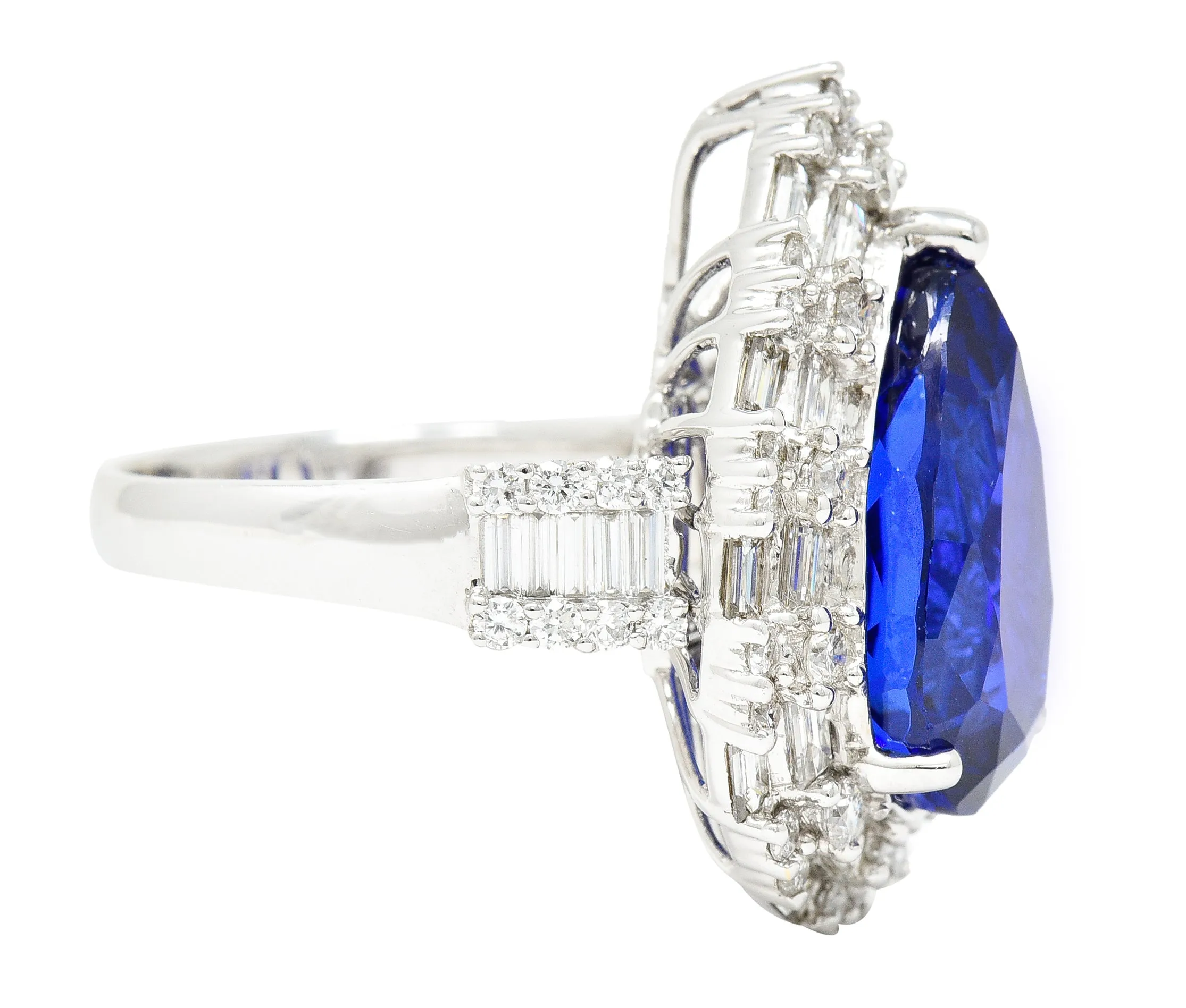 Contemporary 14.22 CTW Pear Cut Tanzanite Diamond 18 Karat White Gold Convertible Pendant Ring