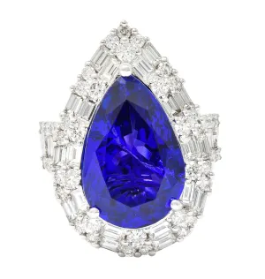 Contemporary 14.22 CTW Pear Cut Tanzanite Diamond 18 Karat White Gold Convertible Pendant Ring