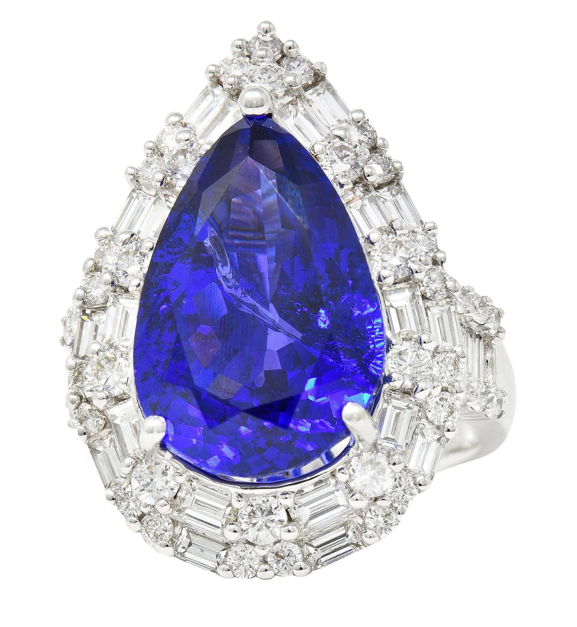 Contemporary 14.22 CTW Pear Cut Tanzanite Diamond 18 Karat White Gold Convertible Pendant Ring
