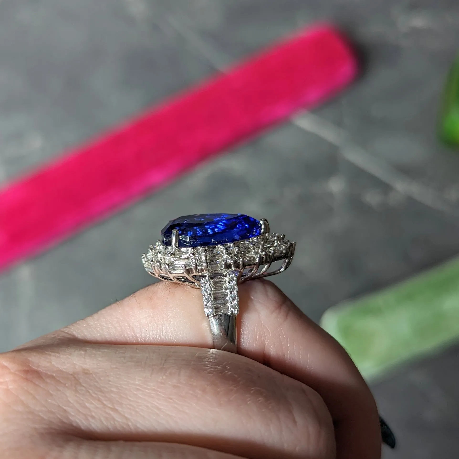 Contemporary 14.22 CTW Pear Cut Tanzanite Diamond 18 Karat White Gold Convertible Pendant Ring
