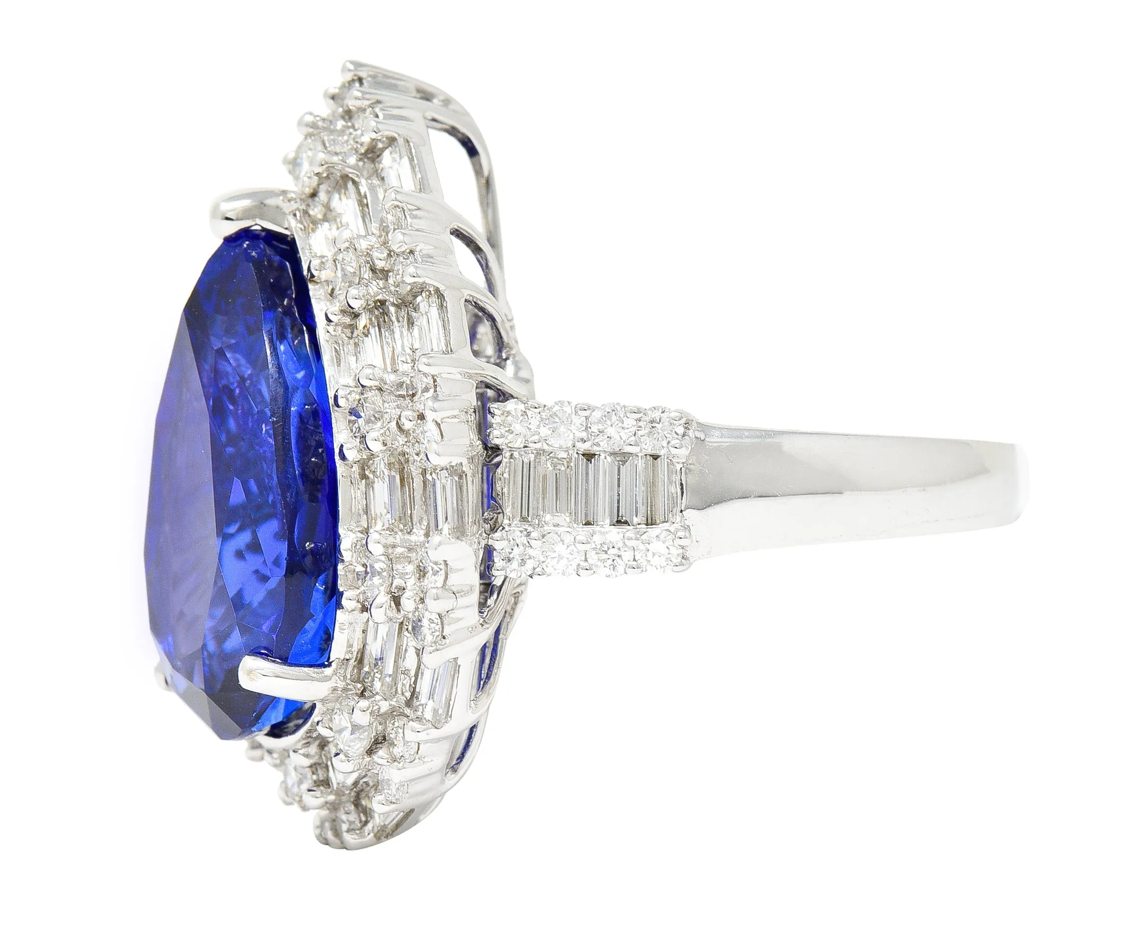 Contemporary 14.22 CTW Pear Cut Tanzanite Diamond 18 Karat White Gold Convertible Pendant Ring