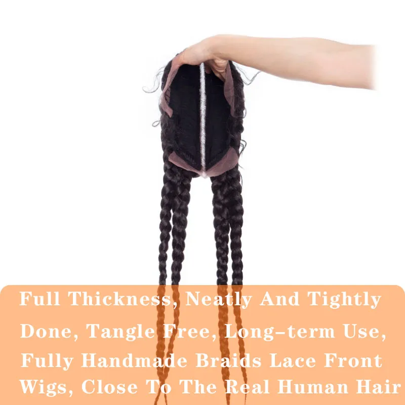 Corncow Braided Wigs Four Box Braids Synthetic Hair Lace Front Wig with Baby Hair