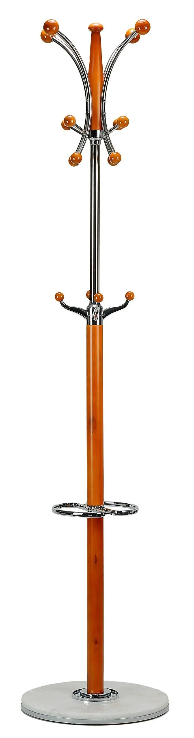 Cortesi Home Octopus Contemporary Chrome and Natural Wood Coat Rack, Light Marble