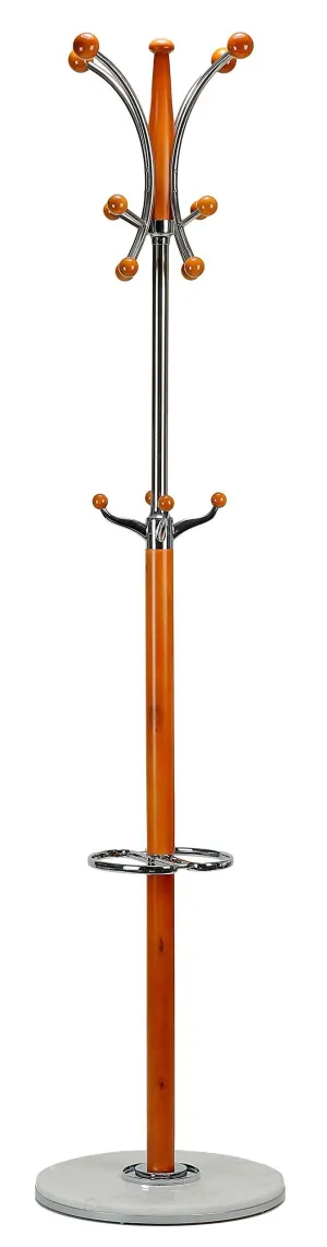 Cortesi Home Octopus Contemporary Chrome and Natural Wood Coat Rack, Light Marble