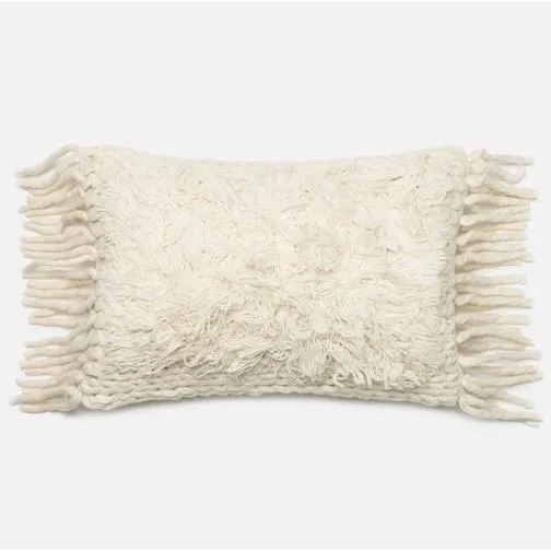 Cream Fringe Lumbar Pillow