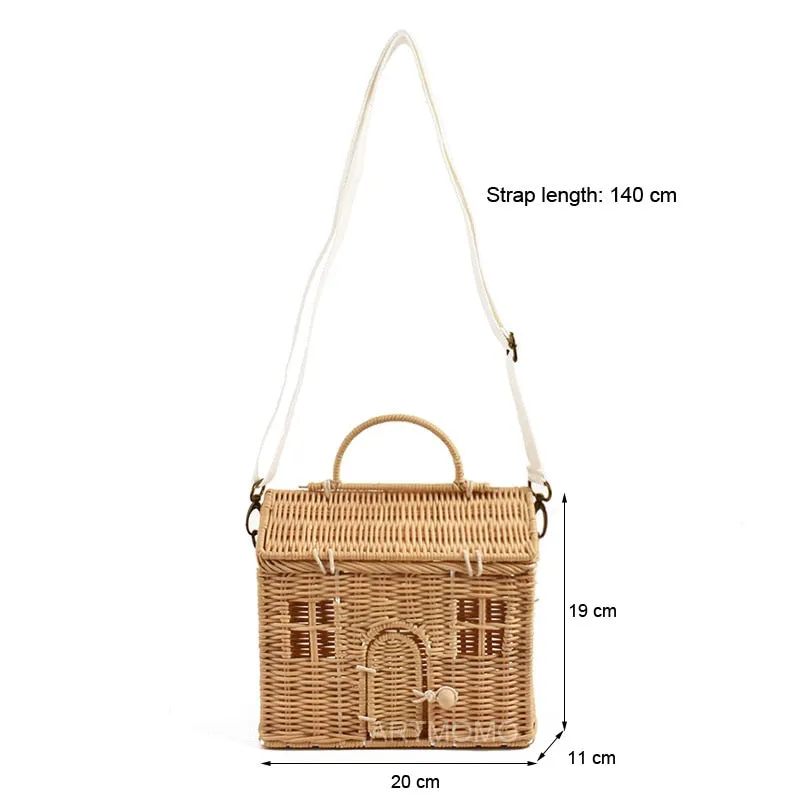 Creative House Shape Rattan Women Handbags Wicker