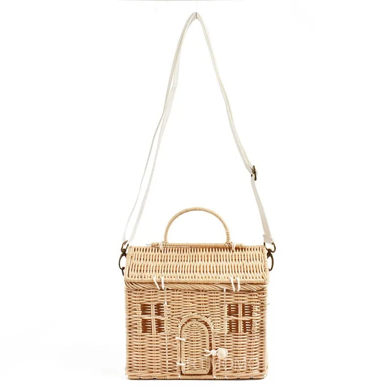 Creative House Shape Rattan Women Handbags Wicker