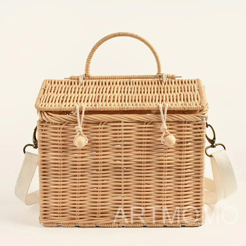 Creative House Shape Rattan Women Handbags Wicker