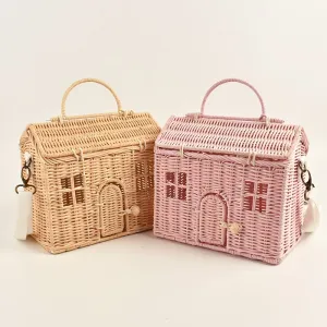 Creative House Shape Rattan Women Handbags Wicker