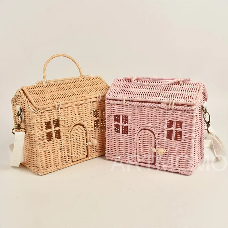 Creative House Shape Rattan Women Handbags Wicker