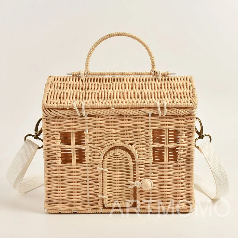 Creative House Shape Rattan Women Handbags Wicker