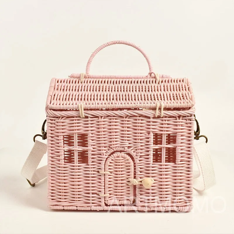 Creative House Shape Rattan Women Handbags Wicker