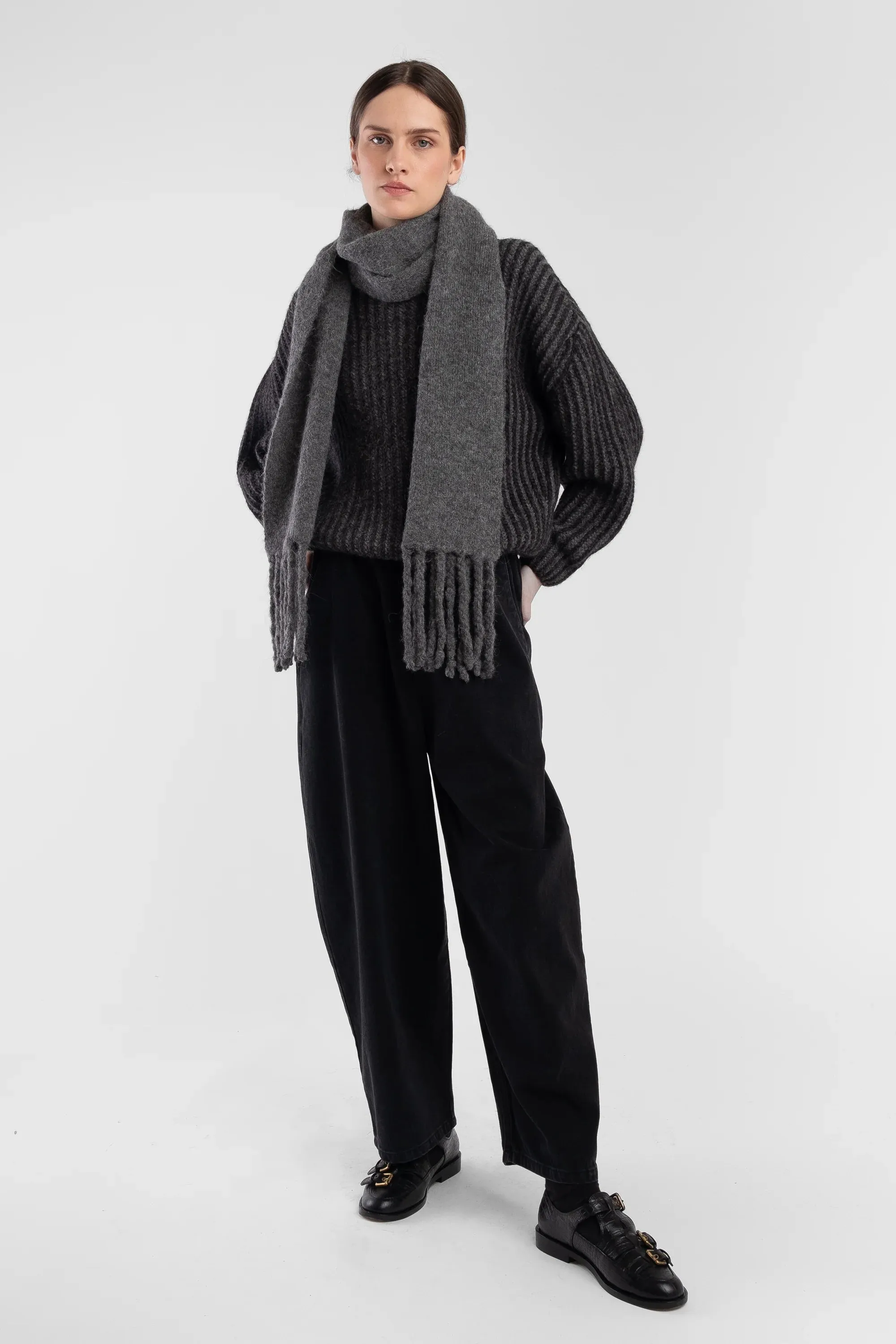 Dark Grey Fringe Scarf